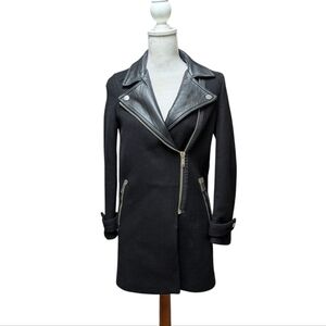 Zara Wool Blend Moto Lamb Leather Collar Coat Size XS